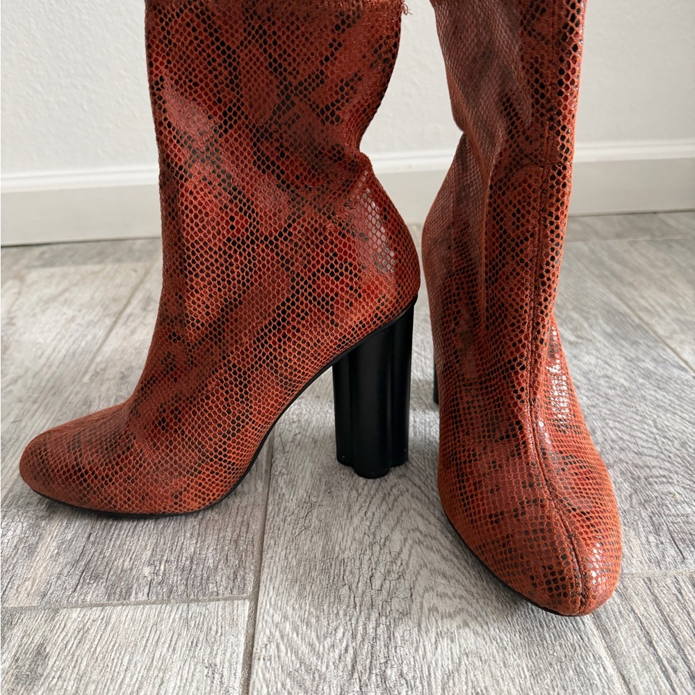ASOS Women's Snakeskin Pattern Boots - burnt orange